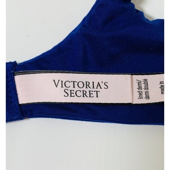 Victorias Secret Body By Victoria Blue Lined Demi Bra Sz 34B Velour Trim Glitter - Picture 8 of 11